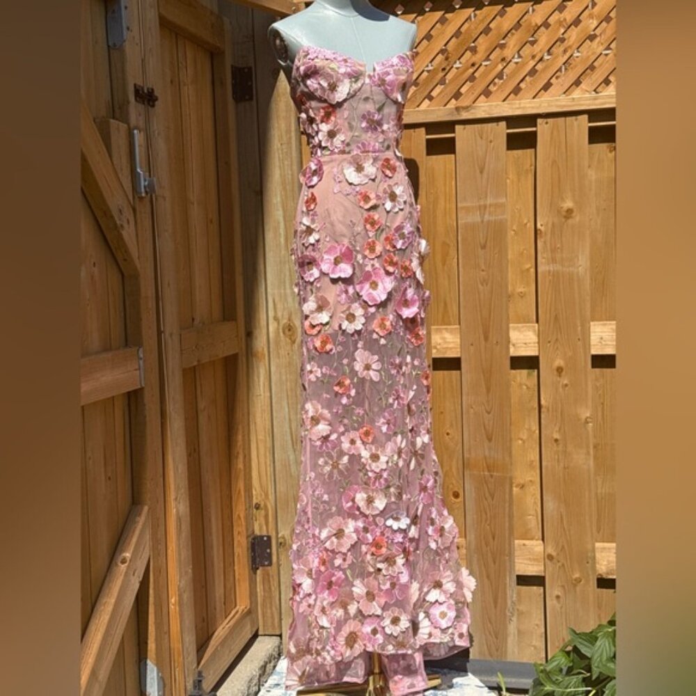 🆕 BRONX & BANCO 🧿 NWOT Jasmine Floral-Appliqued Gown, Pastel Pink Sz S US 4 - Picture 4 of 15
